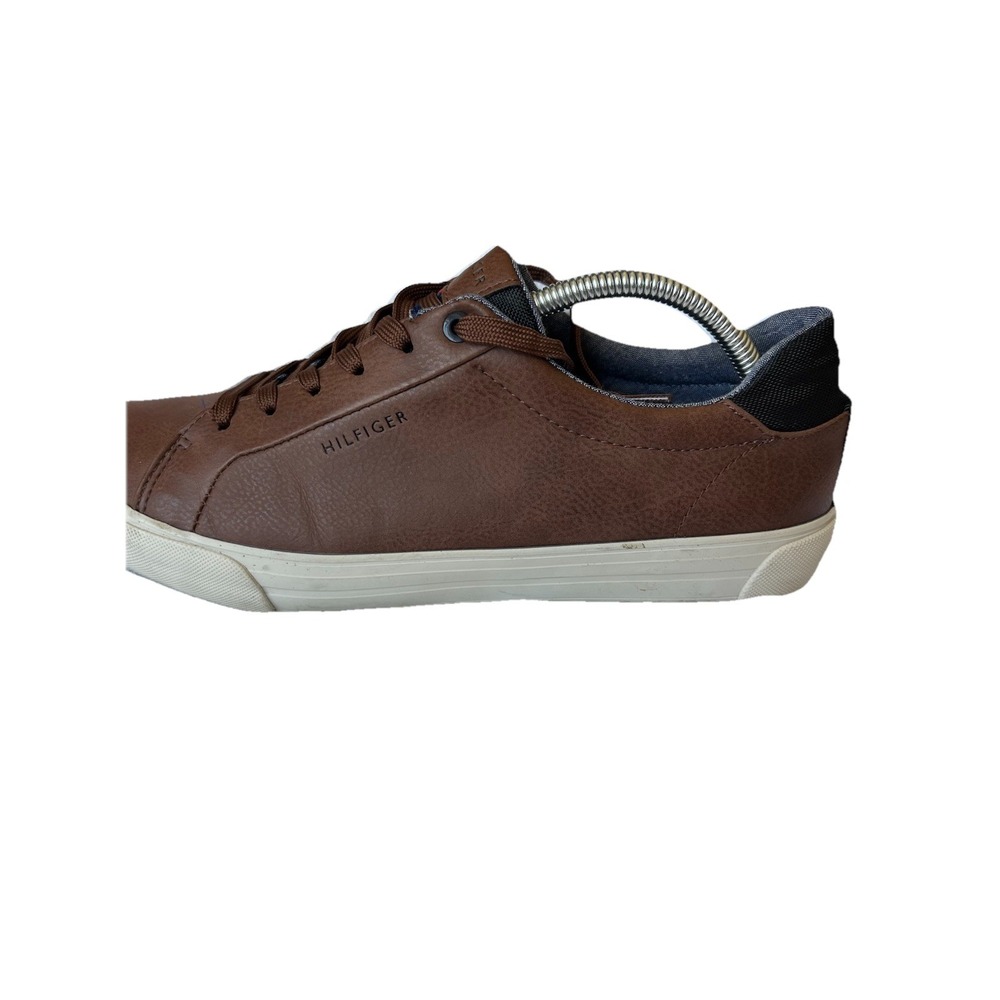 Mens Tommy Hilfiger Iconic Logo TM Runner Size 9.5 Brown Leather Shoes Sneakers